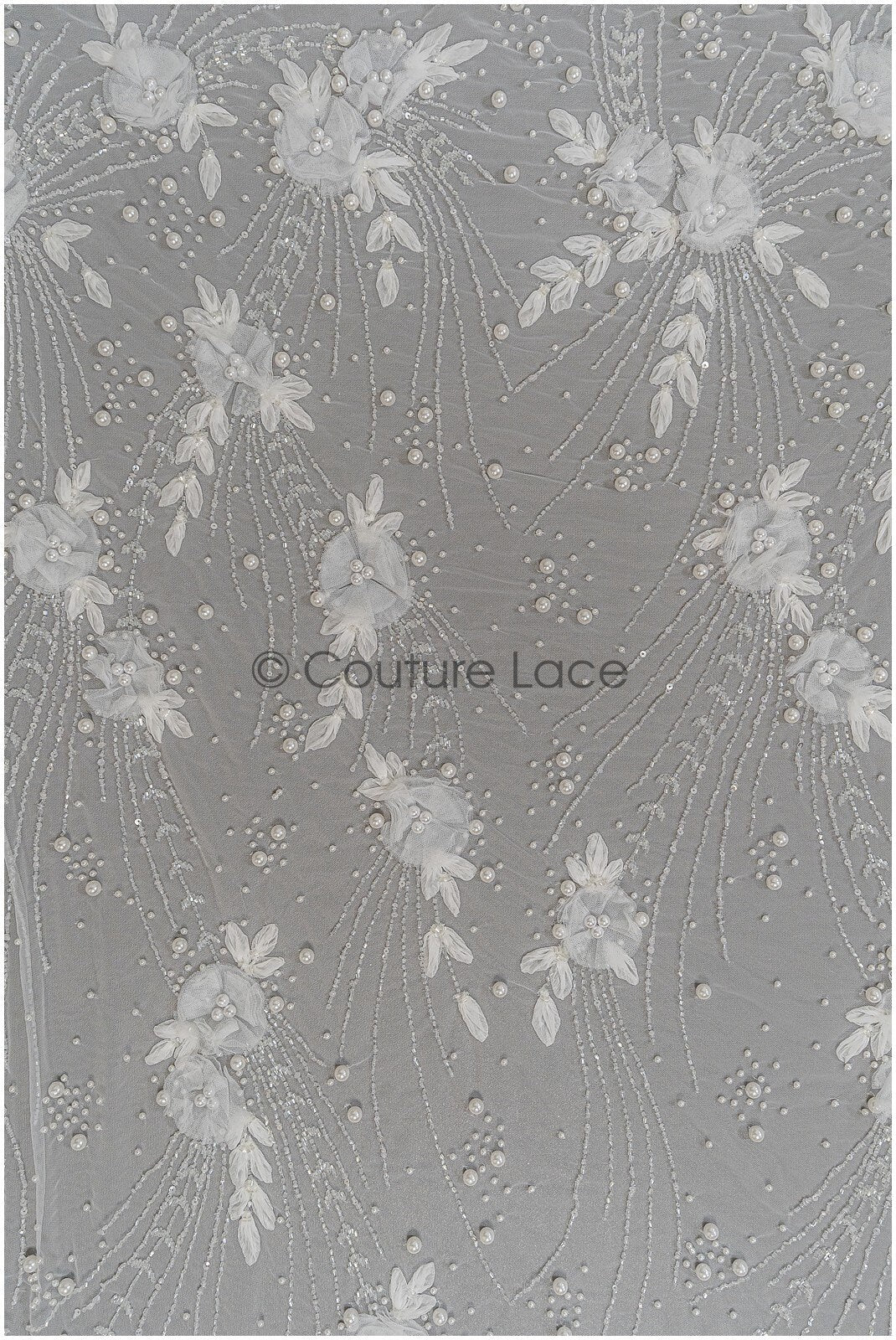 Handgefertigte Brautspitze Off-White/ 3D Blumen Spitzenstoff/ Perlen Spitze/ Designer Couture Spitze/ Braut Spitze// L21-015N