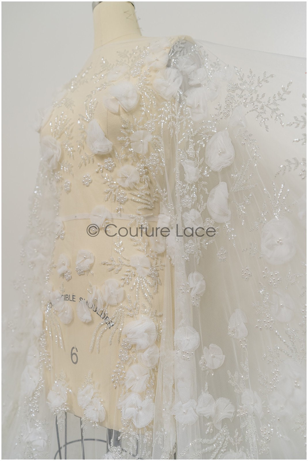 Handgefertigte Brautspitze mit 3D Blüten/ 3D Blüten Spitze Stoff/ Hochzeitskleid Spitze/ Couture Spitze// L21-049N