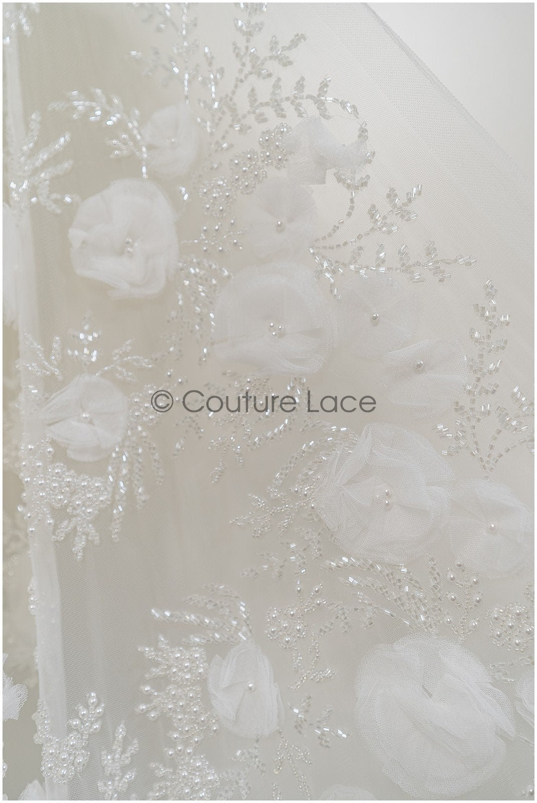 Handgefertigte Brautspitze mit 3D Blüten/ 3D Blüten Spitze Stoff/ Hochzeitskleid Spitze/ Couture Spitze// L21-049N