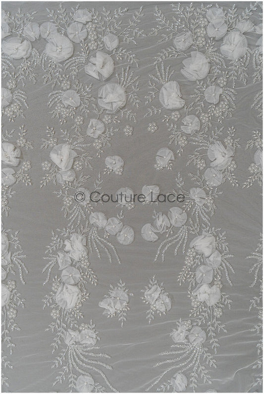 Handgefertigte Brautspitze mit 3D Blüten/ 3D Blüten Spitze Stoff/ Hochzeitskleid Spitze/ Couture Spitze// L21-049N