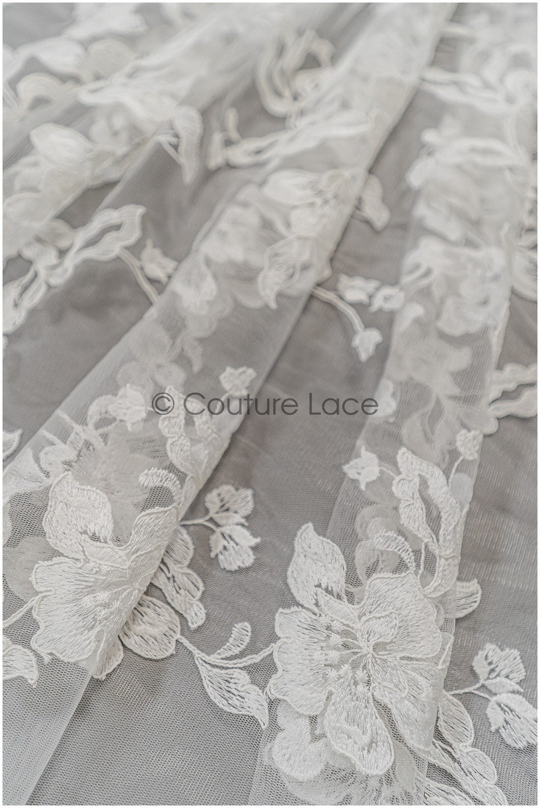 Floral leaf lace fabric/ embroidered floral lace off-white/ wedding dress lace/ soft floral lace fabric/ bridal lace// L21-046N