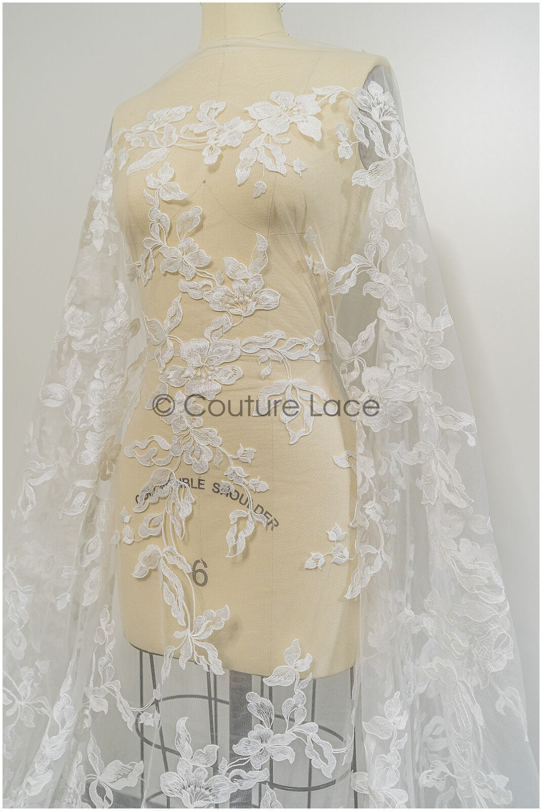 Floral leaf lace fabric/ embroidered floral lace off-white/ wedding dress lace/ soft floral lace fabric/ bridal lace// L21-046N