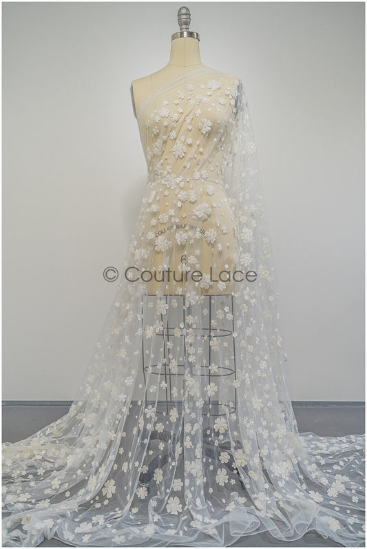 Perlen Brautspitzenstoff mit Blumen/ perlengeflochtener Spitzenstoff/ Braut Spitzenstoff mit kleinen Blumen// L21-126