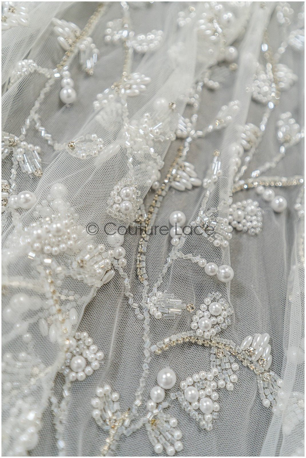 Pearl lace fabric off-white/ Pearl wedding dress lace/ Bridal lace fabric/ Pearl lace// L21-132N