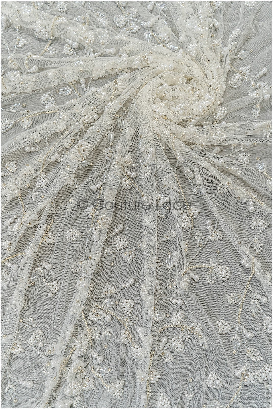 Pearl lace fabric off-white/ Pearl wedding dress lace/ Bridal lace fabric/ Pearl lace// L21-132N