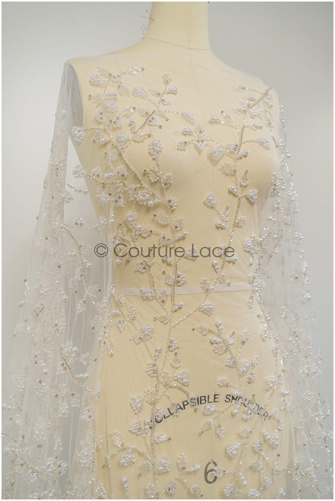 Pearl lace fabric off-white/ Pearl wedding dress lace/ Bridal lace fabric/ Pearl lace// L21-132N