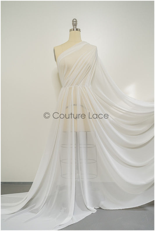 Mousseline de mariée très douce, fluide et légère en tissu mousseline de soie blanc cassé// R-125 (F21-066)