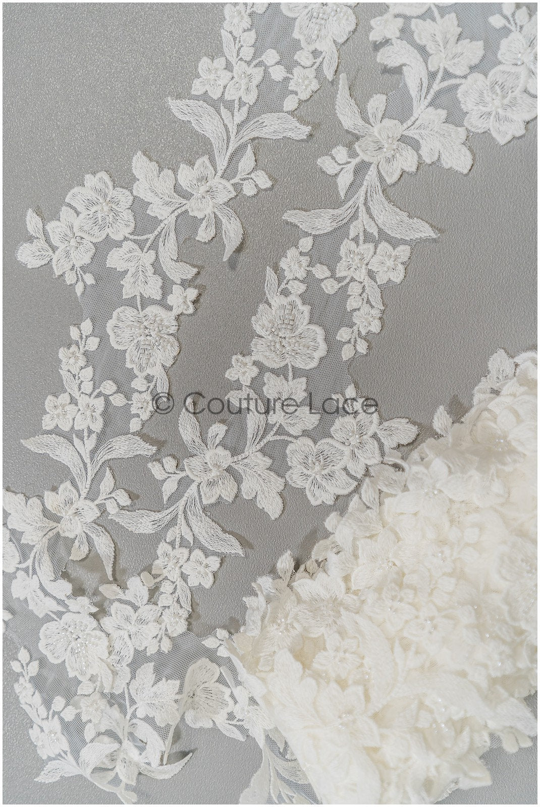 Pearl lace trim off-white/ bridal veil lace trim/ embroidered lace trim// T21-144