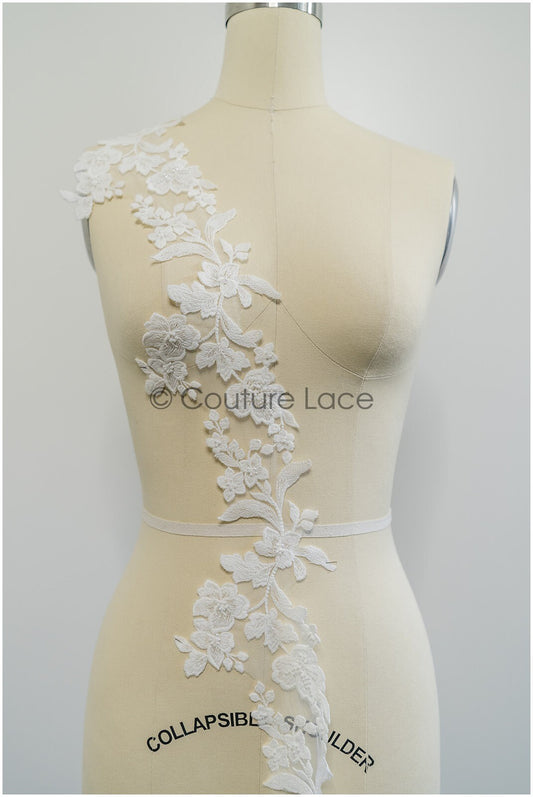 Garniture en dentelle perlée blanc cassé/garniture en dentelle voile de mariée/garniture en dentelle brodée// T21-144