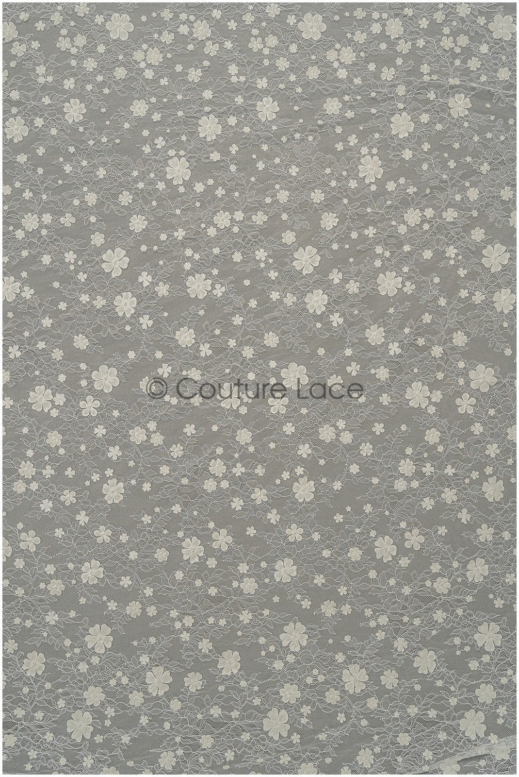 French lace fabric with pearls/ Off-white lace fabric/ Bridal lace with small flowers/ Floral lace// L21-126LB