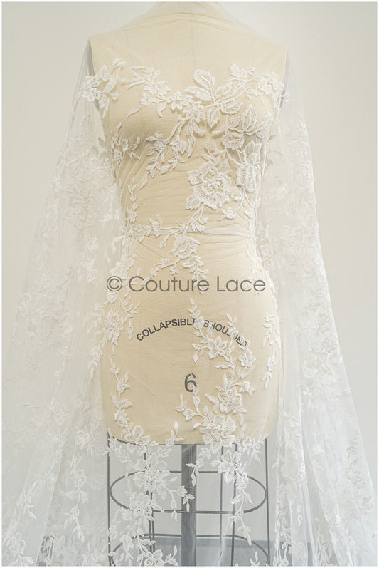 Tela de encaje con flores color marfil / encaje de novia / encaje para vestido de novia / encaje bordado / velo de encaje / L21-149C