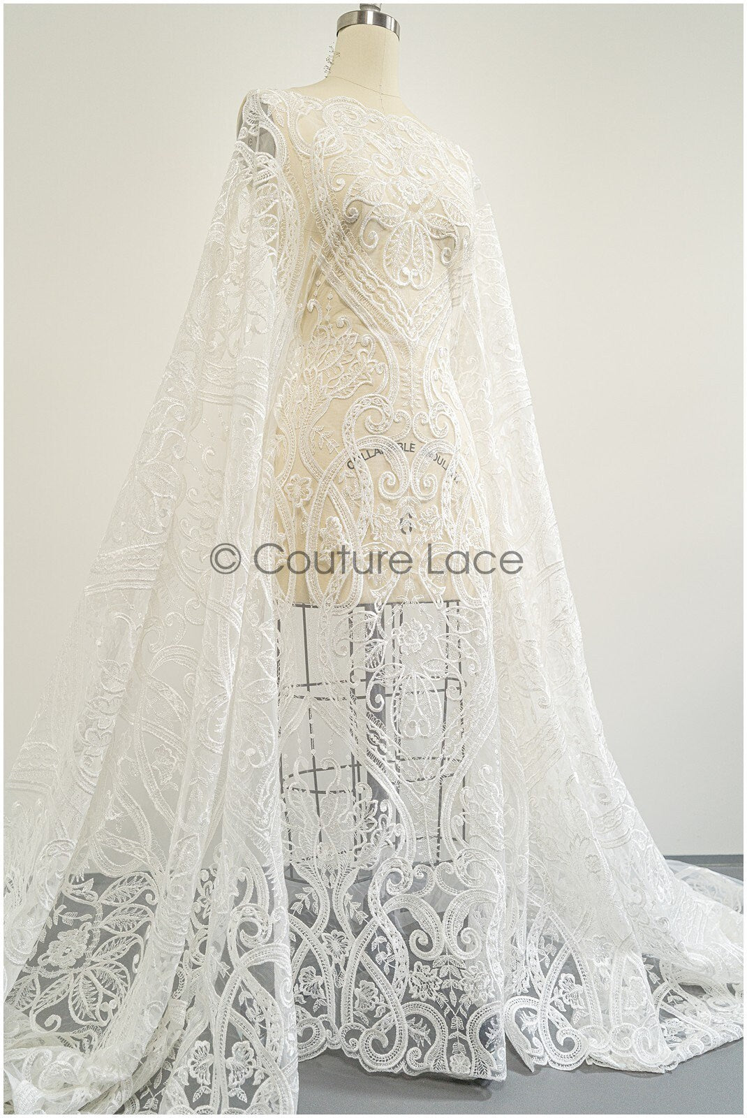 Boho lace fabric off-white/ bridal lace with sequins/ boho bridal lace fabric/ geometric sequin lace/ boho wedding dress// L21-206RY