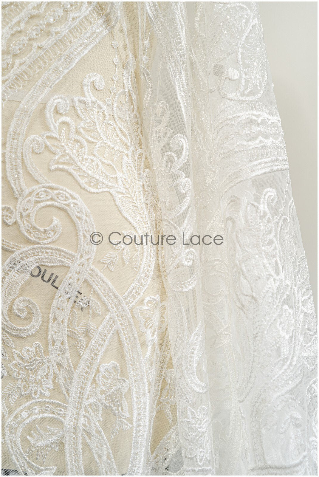 Boho lace fabric off-white/ bridal lace with sequins/ boho bridal lace fabric/ geometric sequin lace/ boho wedding dress// L21-206RY