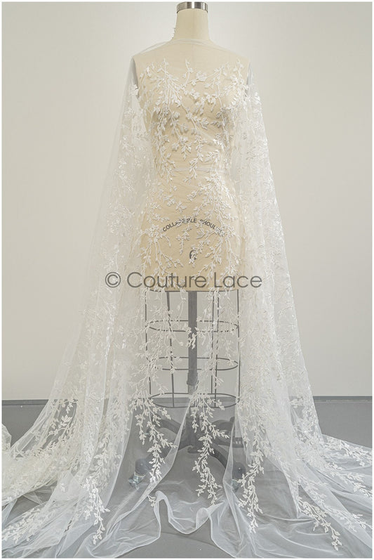 Spitzenstoff Off-White/ Blütenspitzenstoff/ romantische Spitzenstickerei/ Blumen Brautspitze// L21-321NY