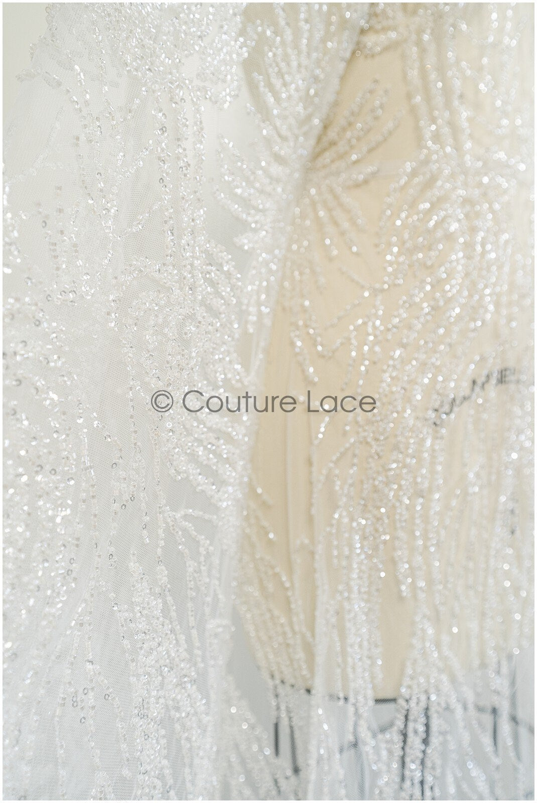 1.4 yds - Beaded Lace Fabric Off-White/ Lace for Wedding Dress/ Beaded Lace/ Bridal Lace// L20-352