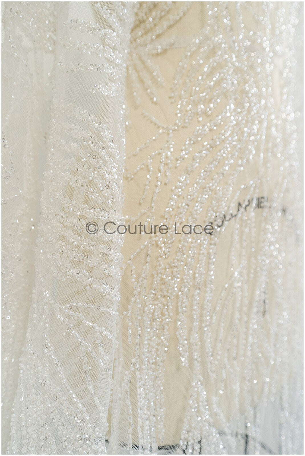 1.4 yds - Beaded Lace Fabric Off-White/ Lace for Wedding Dress/ Beaded Lace/ Bridal Lace// L20-352