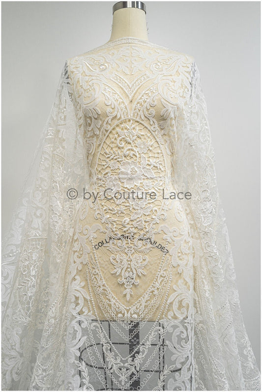 Tejido de encaje nupcial en blanco roto / Encaje de boda tejido a crochet / Encaje boho / Encaje nupcial francés / Encaje boho // L21-366