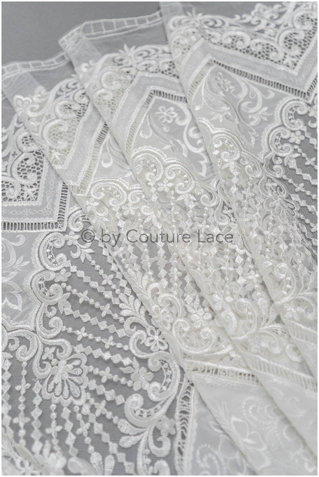 Luxury lace fabric off-white/ French bridal lace/ modern embellished lace fabric/ couture bridal lace fabric/ boho lace fabric// L21-365
