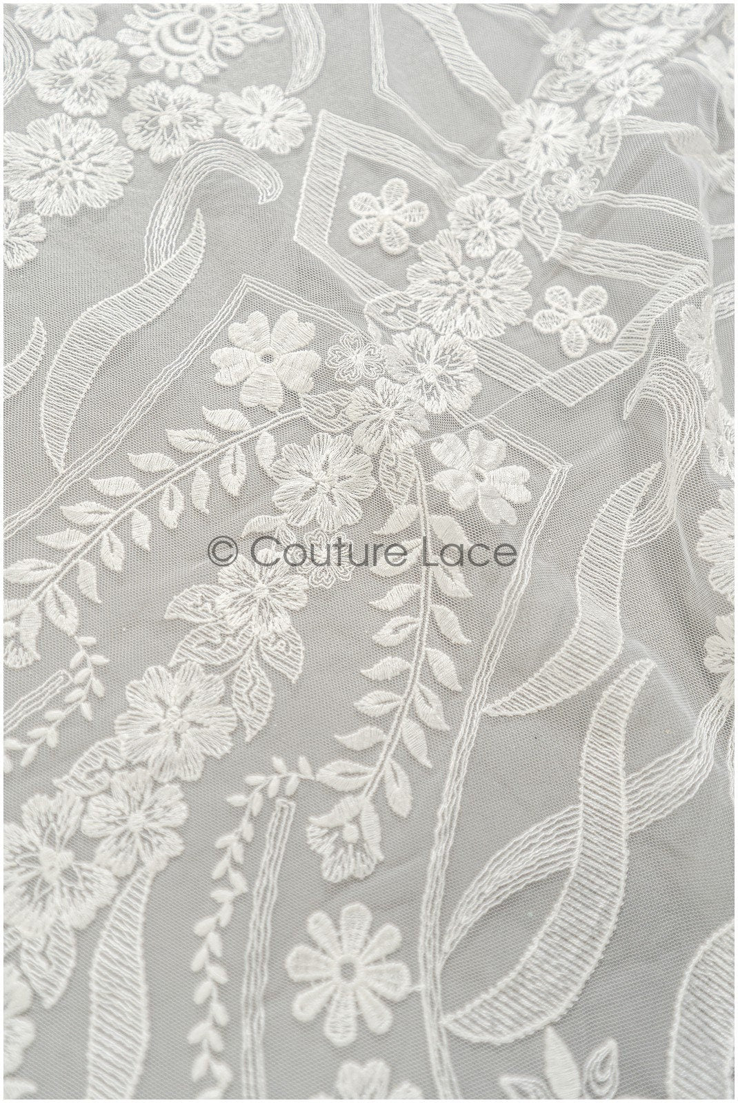 1.2yds Geometric floral lace/ embroidered floral lace off-white/ bridal lace/ soft boho lace fabric/ bridal lace fabric// L21-097C