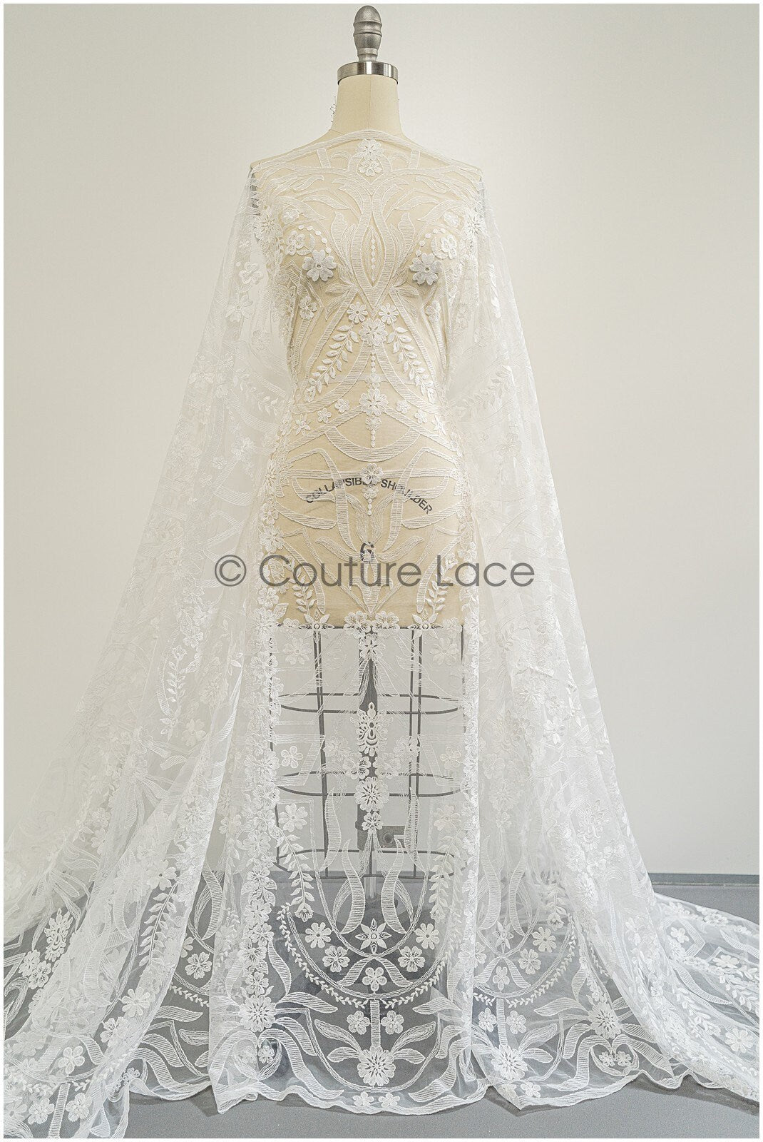 1.2yds Geometric floral lace/ embroidered floral lace off-white/ bridal lace/ soft boho lace fabric/ bridal lace fabric// L21-097C