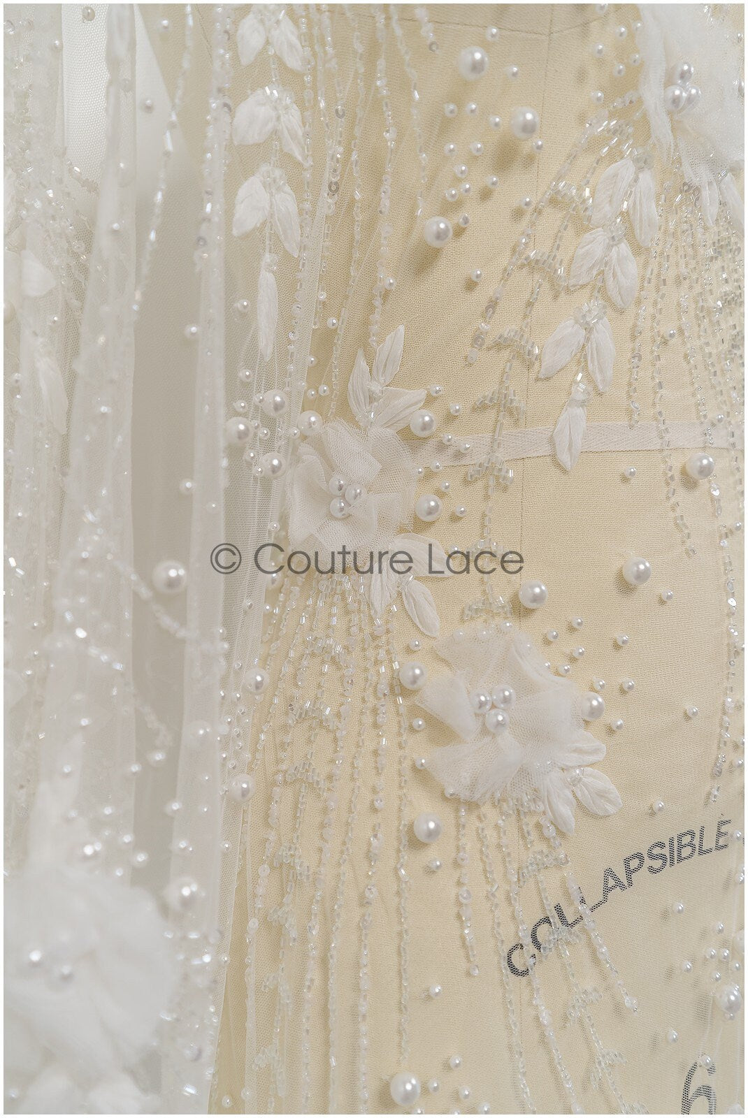Handgefertigte Brautspitze Off-White/ 3D Blumen Spitzenstoff/ Perlen Spitze/ Designer Couture Spitze/ Braut Spitze// L21-015N