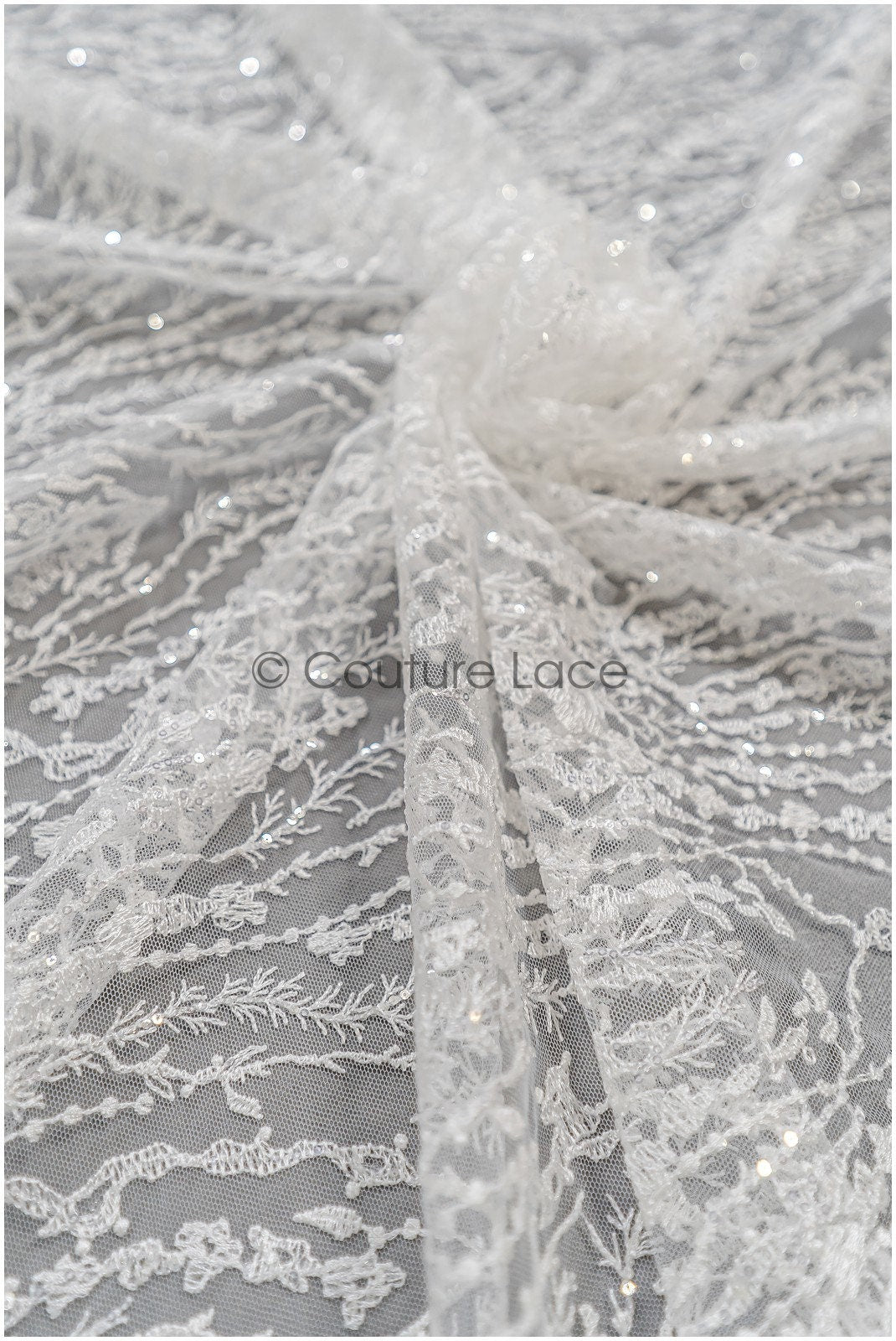 Wellenmuster Brautspitze Stoff/ Braut Spitzenstoff Off-White/ geometrisches Muster/ Spitzenstoff mit Blumen// L20-024N