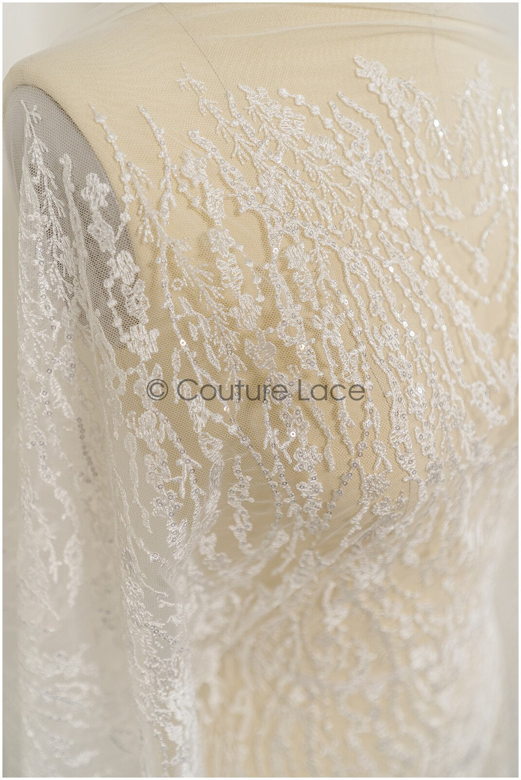 Wellenmuster Brautspitze Stoff/ Braut Spitzenstoff Off-White/ geometrisches Muster/ Spitzenstoff mit Blumen// L20-024N