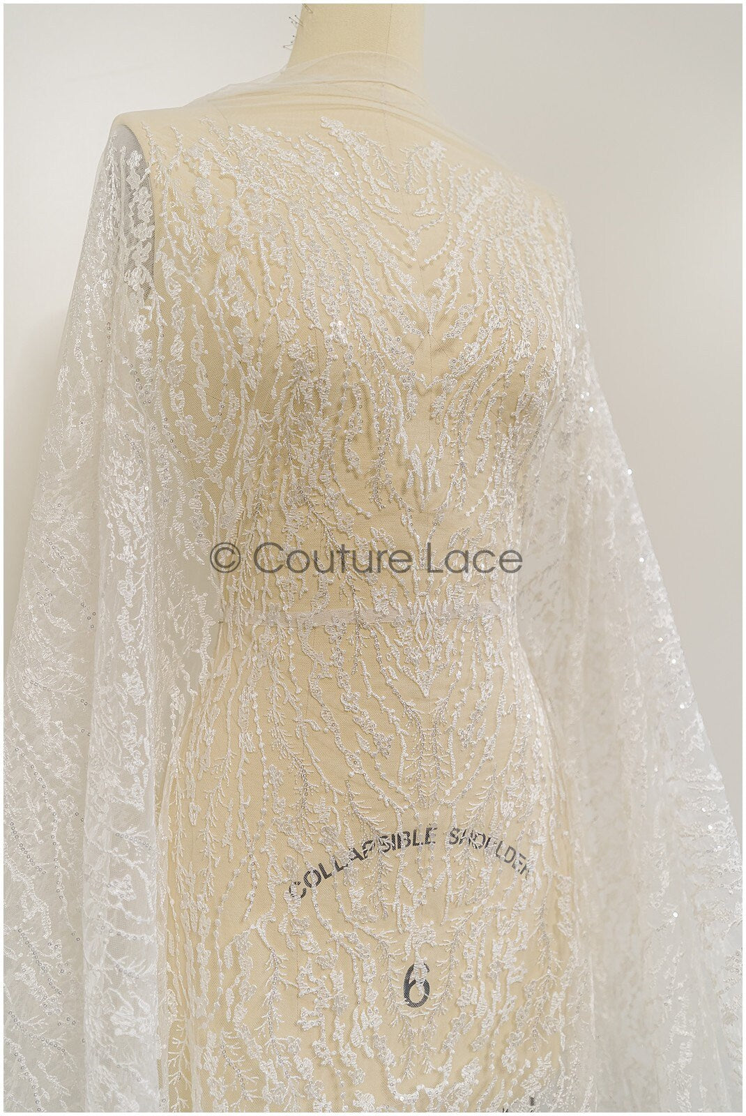 Wellenmuster Brautspitze Stoff/ Braut Spitzenstoff Off-White/ geometrisches Muster/ Spitzenstoff mit Blumen// L20-024N
