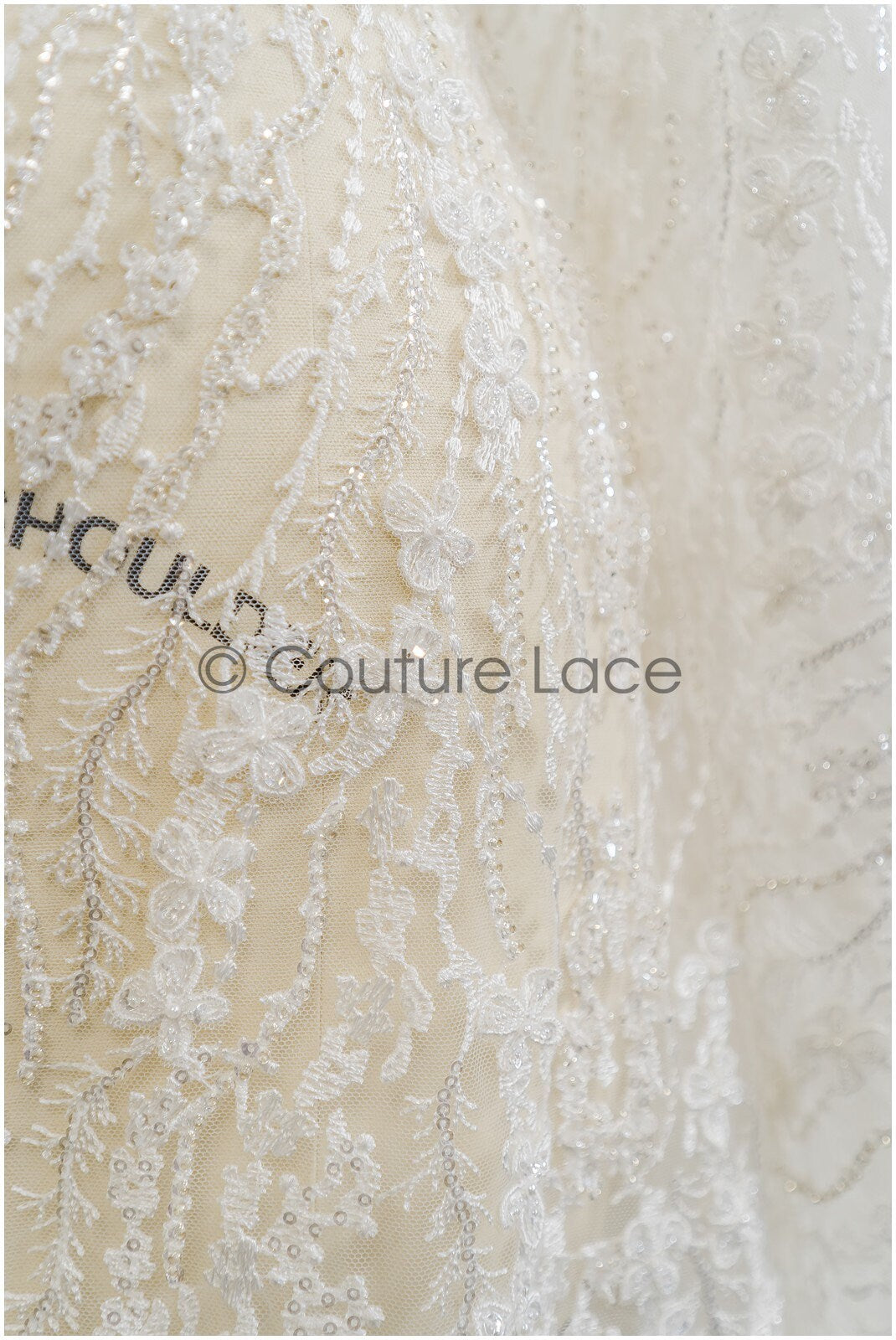 3D flower lace fabric/ pearl bridal lace fabric/ romantic floral lace fabric with 3D flowers // L21-024NBF