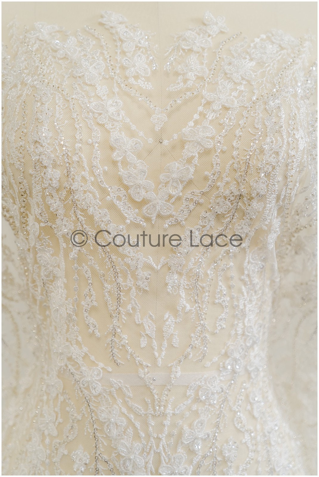 3D flower lace fabric/ pearl bridal lace fabric/ romantic floral lace fabric with 3D flowers // L21-024NBF