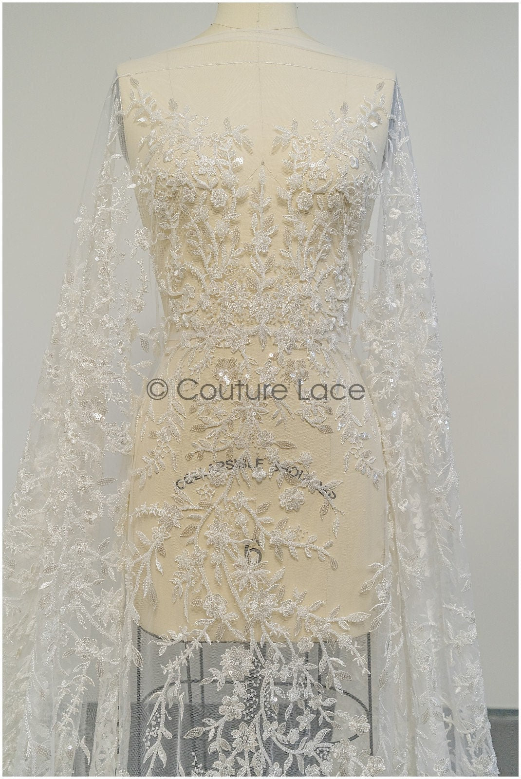 Perlen Brautspitze/ Blumen Couture Spitze Stoff/ Perlen Hochzeit Spitze/ Designer Couture Spitze/ Blumen Perlen Spitze// L21-176N