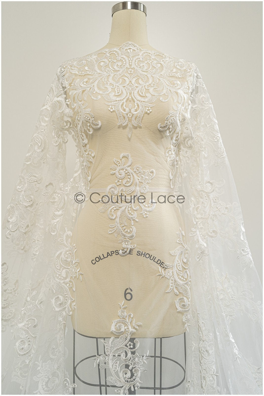 Schwerer bestickter Spitzenstoff/ Brautspitze Off-White/ verschnörkelte Spitze/ Hochzeitskleid Spitze/ Hochzeitsspitze// L21-169B