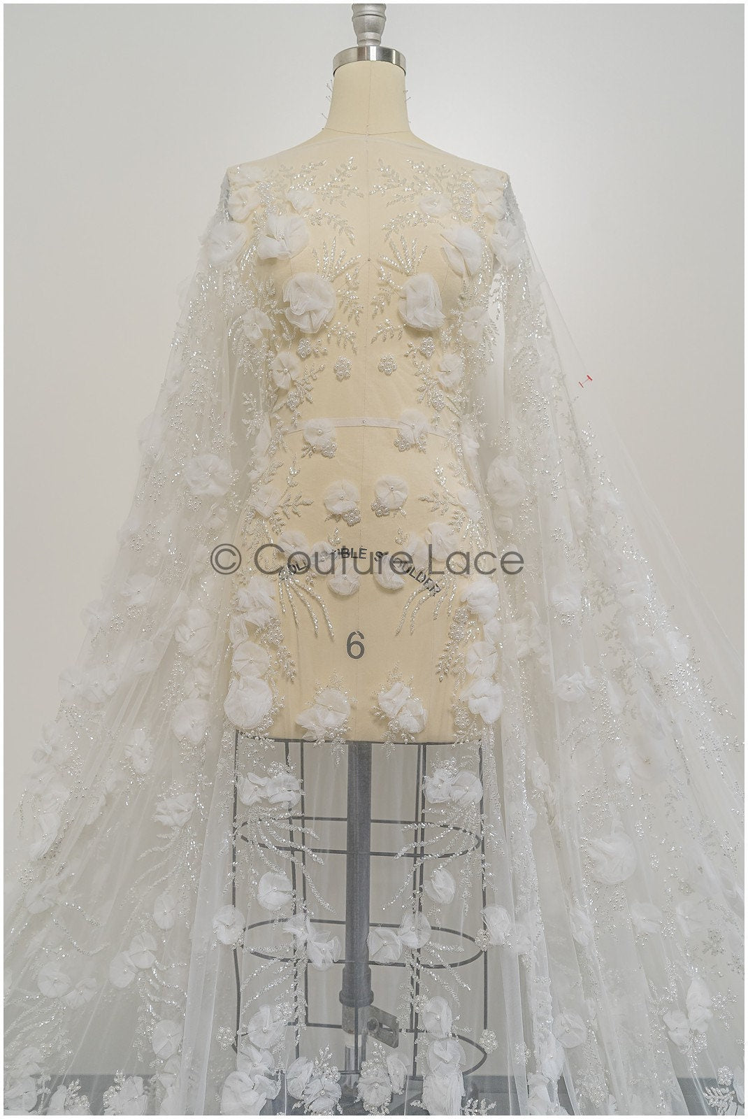 Handgefertigte Brautspitze mit 3D Blüten/ 3D Blüten Spitze Stoff/ Hochzeitskleid Spitze/ Couture Spitze// L21-049N
