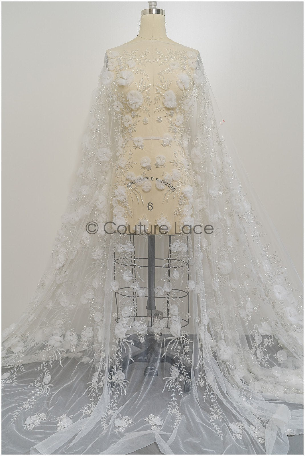 Handgefertigte Brautspitze mit 3D Blüten/ 3D Blüten Spitze Stoff/ Hochzeitskleid Spitze/ Couture Spitze// L21-049N