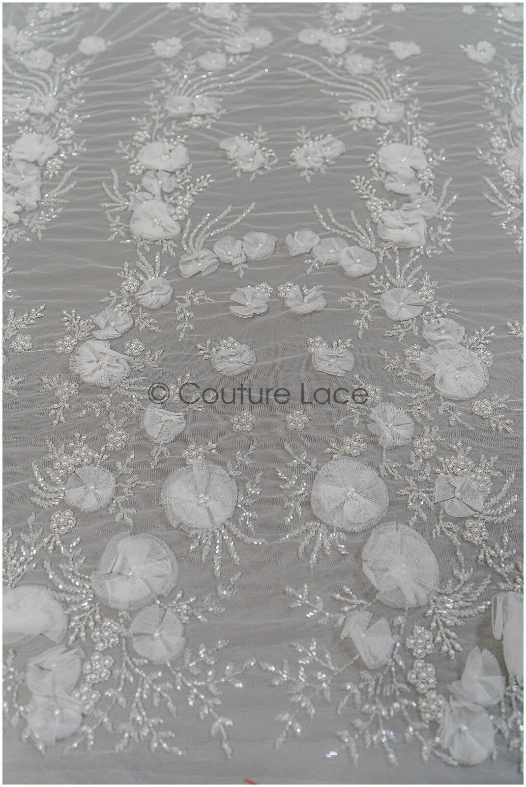 Handgefertigte Brautspitze mit 3D Blüten/ 3D Blüten Spitze Stoff/ Hochzeitskleid Spitze/ Couture Spitze// L21-049N