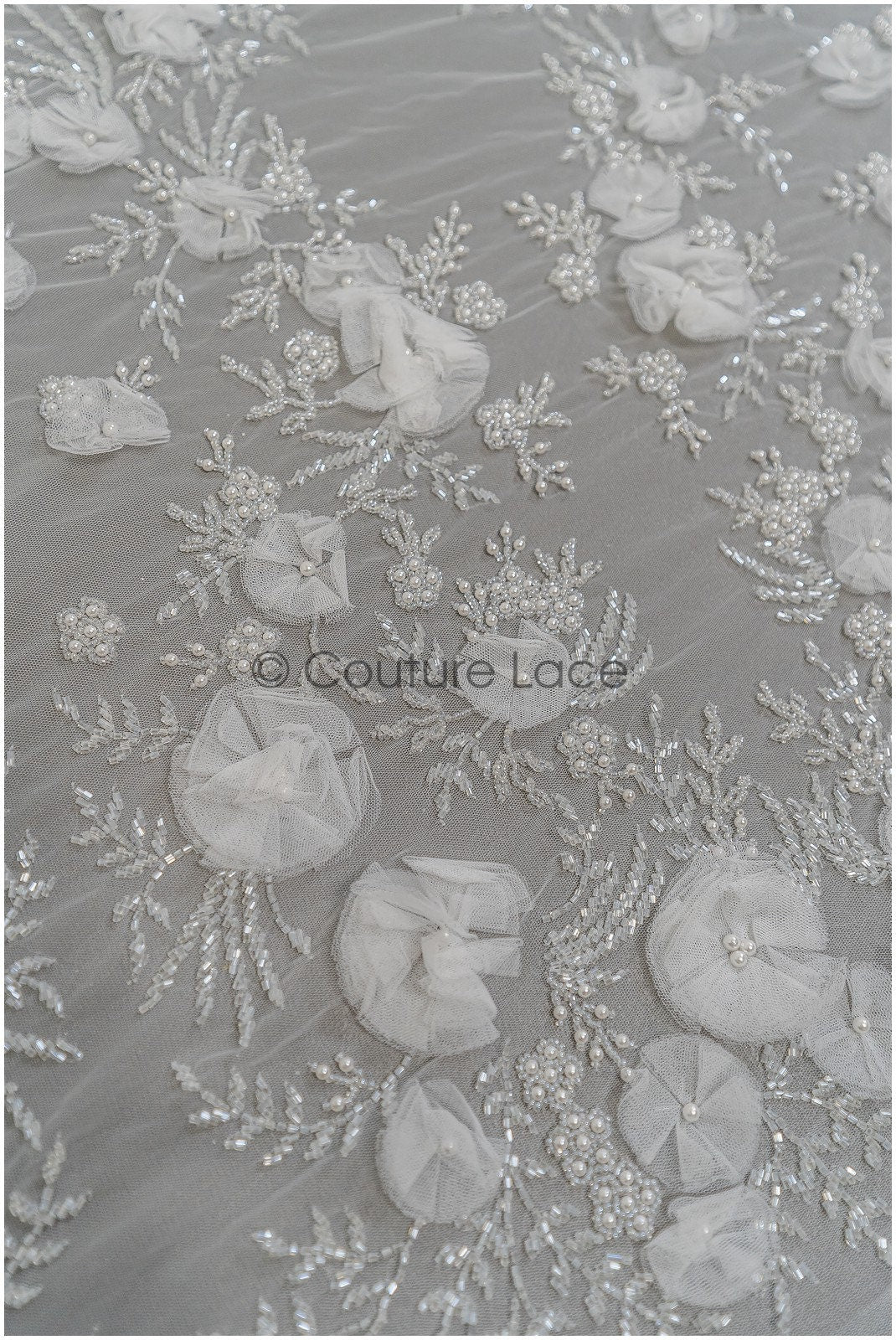Handgefertigte Brautspitze mit 3D Blüten/ 3D Blüten Spitze Stoff/ Hochzeitskleid Spitze/ Couture Spitze// L21-049N