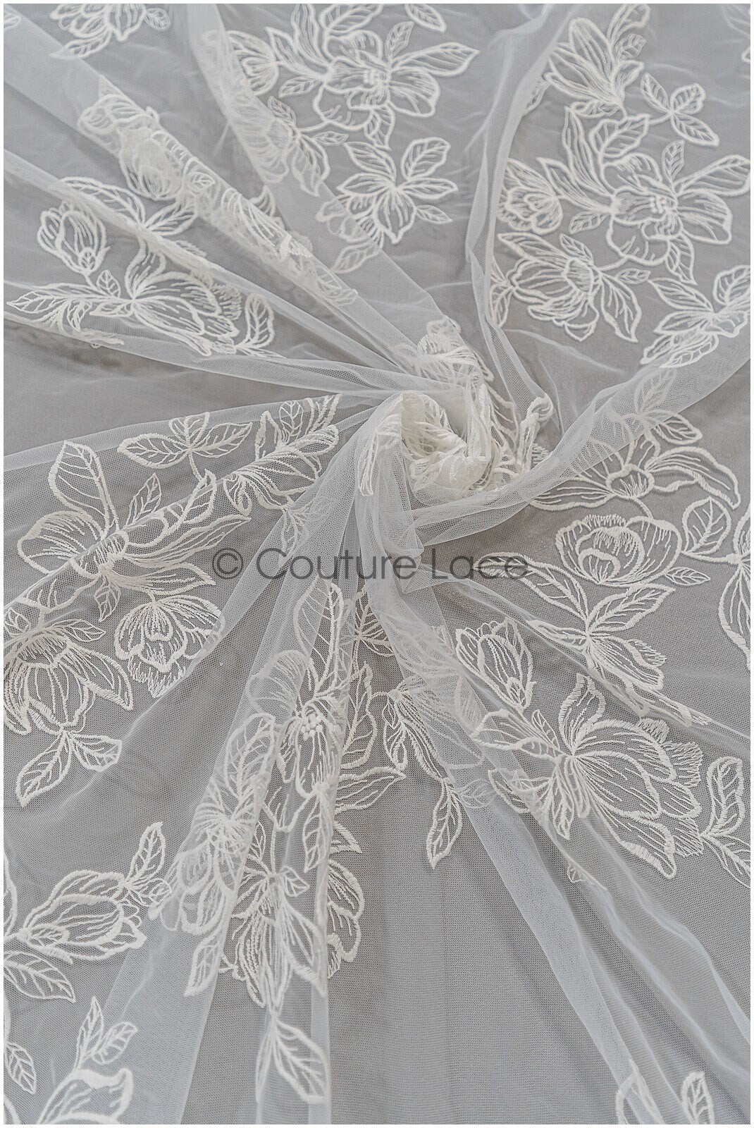 Magnolien Spitzenstoff Off-White/ bestickte Blütenspitze/ Hochzeitskleid Spitze/ weicher Magnolien Spitzenstoff/ Braut Spitzenstoff// L21-045