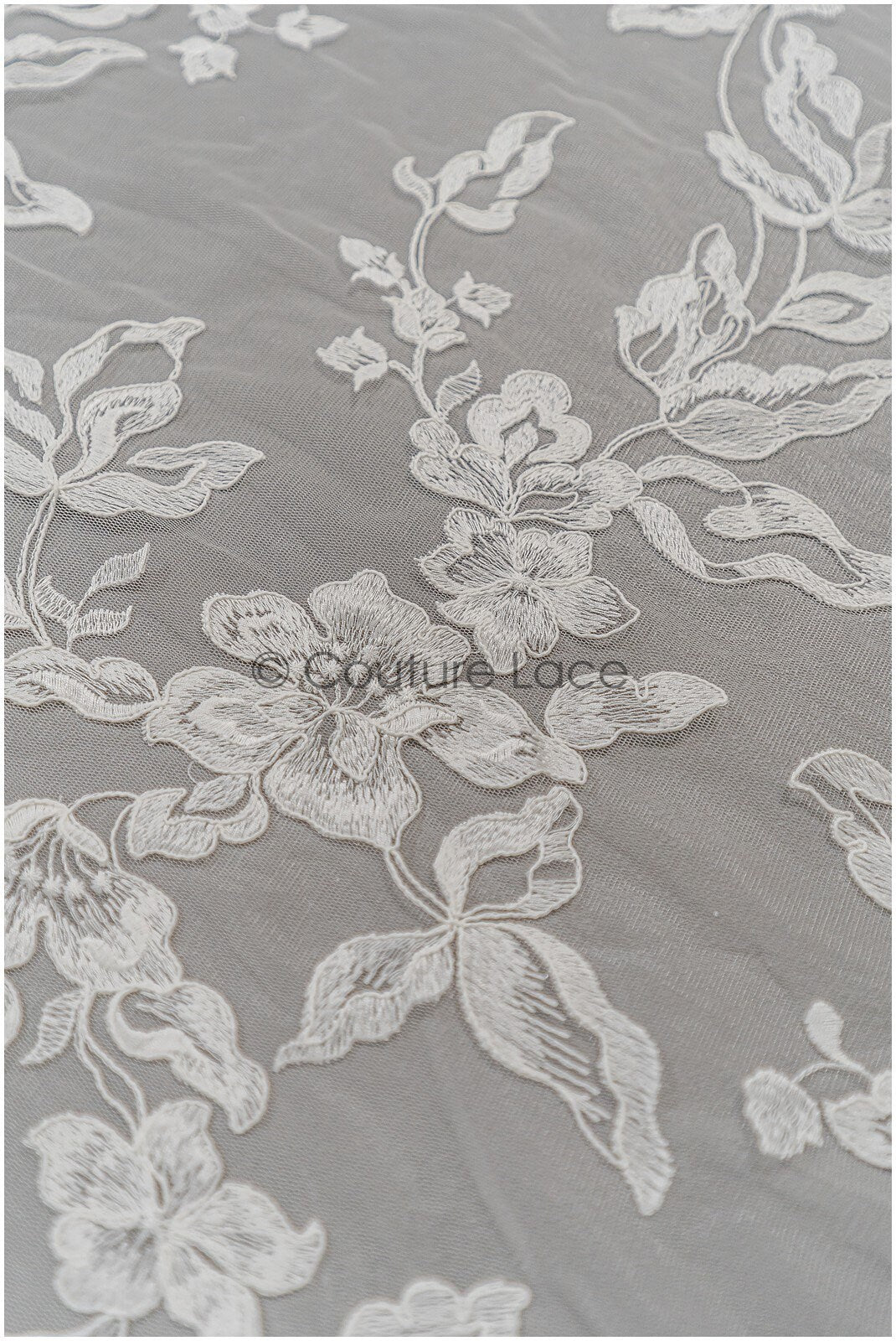 Floral leaf lace fabric/ embroidered floral lace off-white/ wedding dress lace/ soft floral lace fabric/ bridal lace// L21-046N