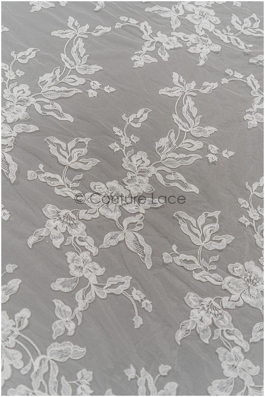 Floral leaf lace fabric/ embroidered floral lace off-white/ wedding dress lace/ soft floral lace fabric/ bridal lace// L21-046N