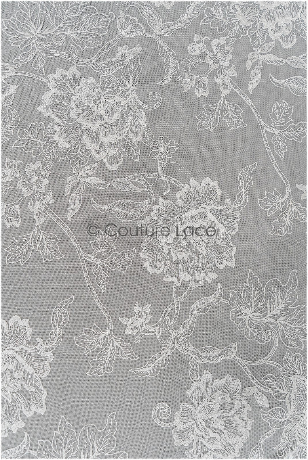 Romantischer Blumen Spitzenstoff/ bestickte Blumenspitze Off-White/ Hochzeitskleid Spitze/ Rosen Spitzenstoff/ Braut Spitze// L21-029N