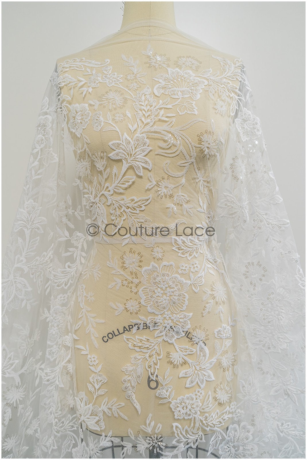 Romantischer Blumen Spitzenstoff/ Milch-Seide bestickte Blumenspitze/ Off-White Spitze/ Braut Spitzenstoff// L21-032N