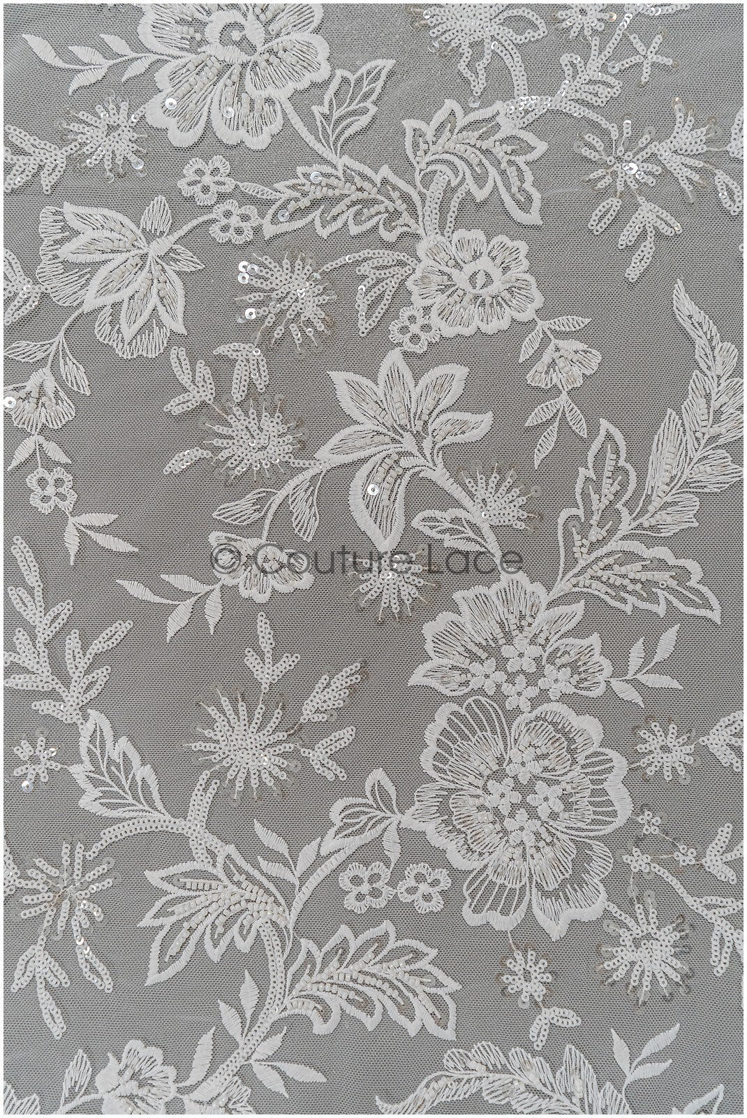 Romantischer Blumen Spitzenstoff/ Milch-Seide bestickte Blumenspitze/ Off-White Spitze/ Braut Spitzenstoff// L21-032N