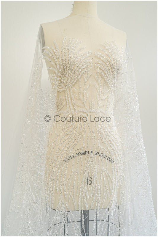 1.4 yds - Perlen Spitzenstoff Off-White/ Spitze für Brautkleid/ Perlen Spitze/ Braut Spitze// L20-352