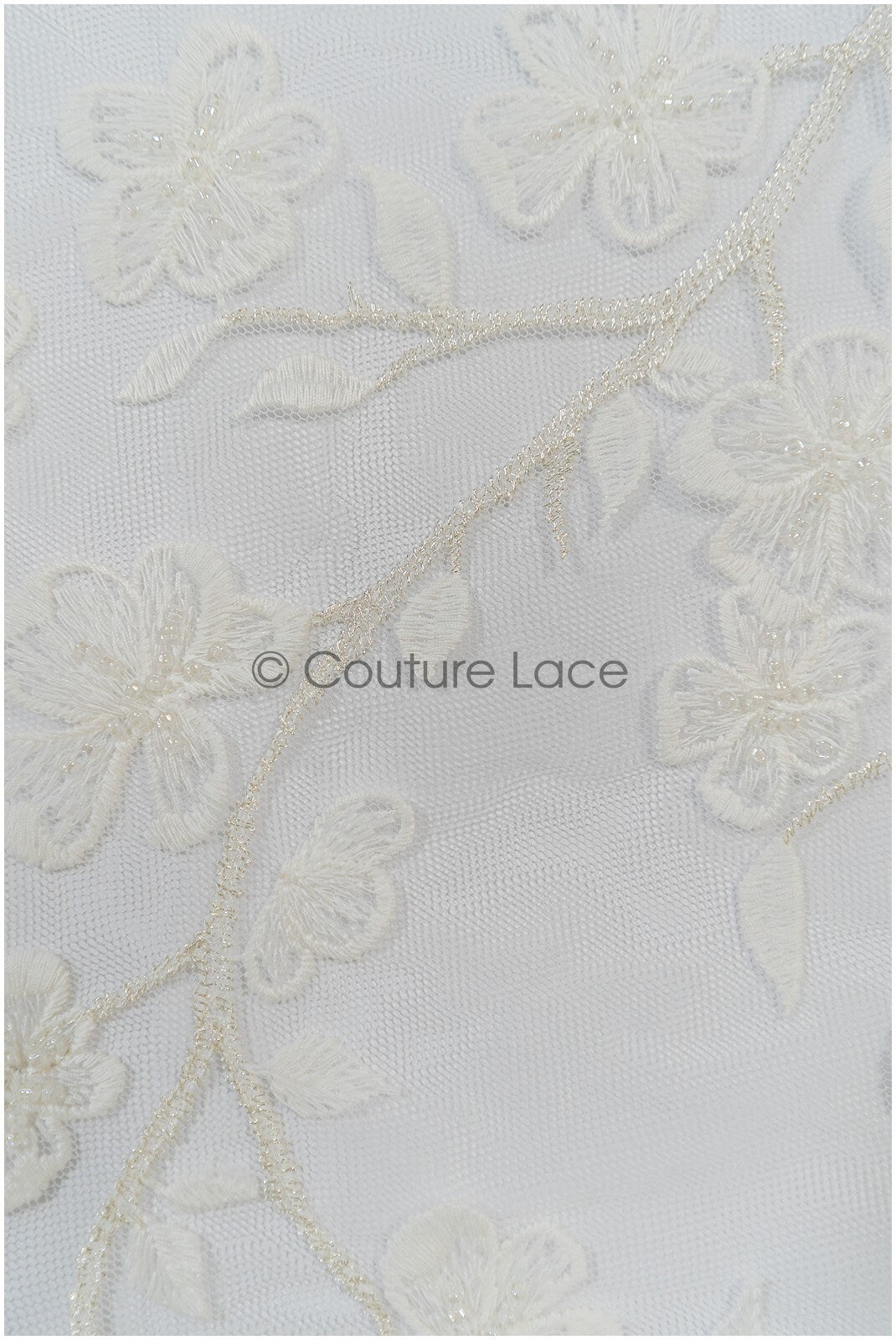 Blüten Spitzenstoff Off-White Silber/ Braut Spitzenstoff/ Blüten Brautspitze/ Brautblüten Spitze// L21-119S