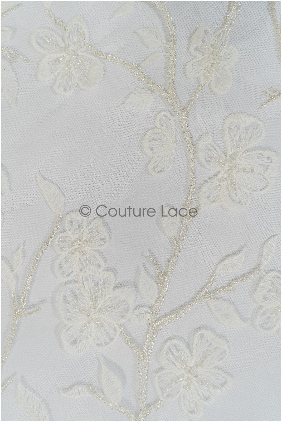 Blüten Spitzenstoff Off-White Silber/ Braut Spitzenstoff/ Blüten Brautspitze/ Brautblüten Spitze// L21-119S