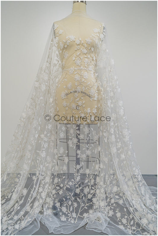 Blüten Spitzenstoff Off-White Silber/ Braut Spitzenstoff/ Blüten Brautspitze/ Brautblüten Spitze// L21-119S