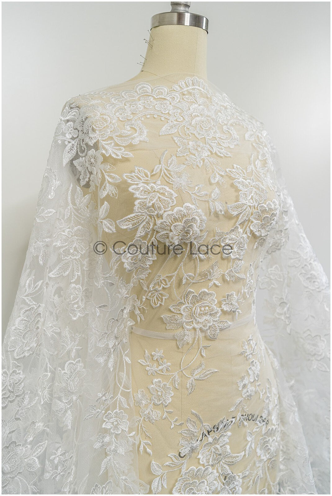 Floral lace fabric, rose bridal lace, flower bridal lace, flower blossom lace, bridal flower lace, spring flower lace// L21-098N