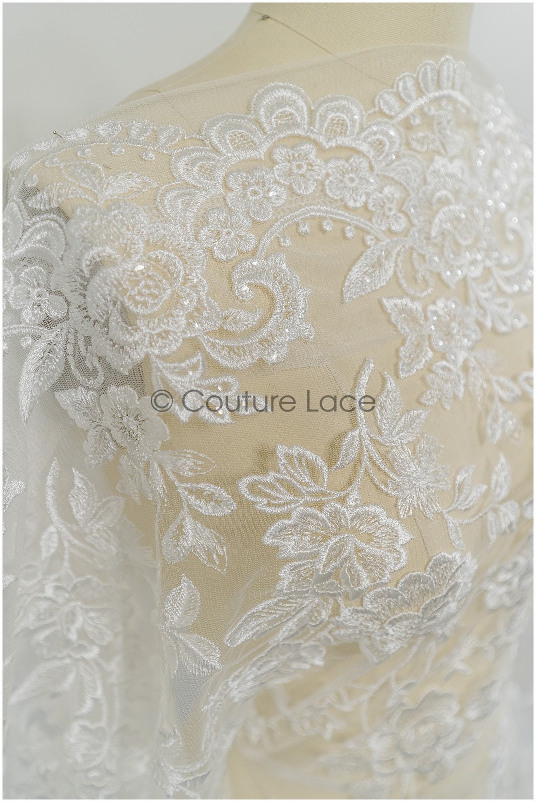 Floral lace fabric, rose bridal lace, flower bridal lace, flower blossom lace, bridal flower lace, spring flower lace// L21-098N