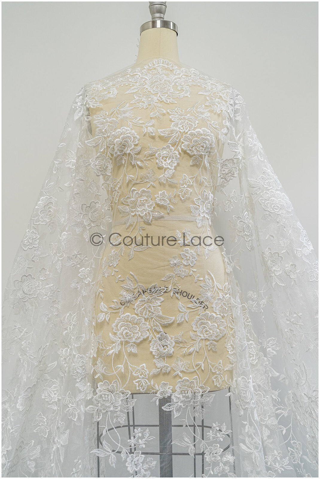 Floral lace fabric, rose bridal lace, flower bridal lace, flower blossom lace, bridal flower lace, spring flower lace// L21-098N