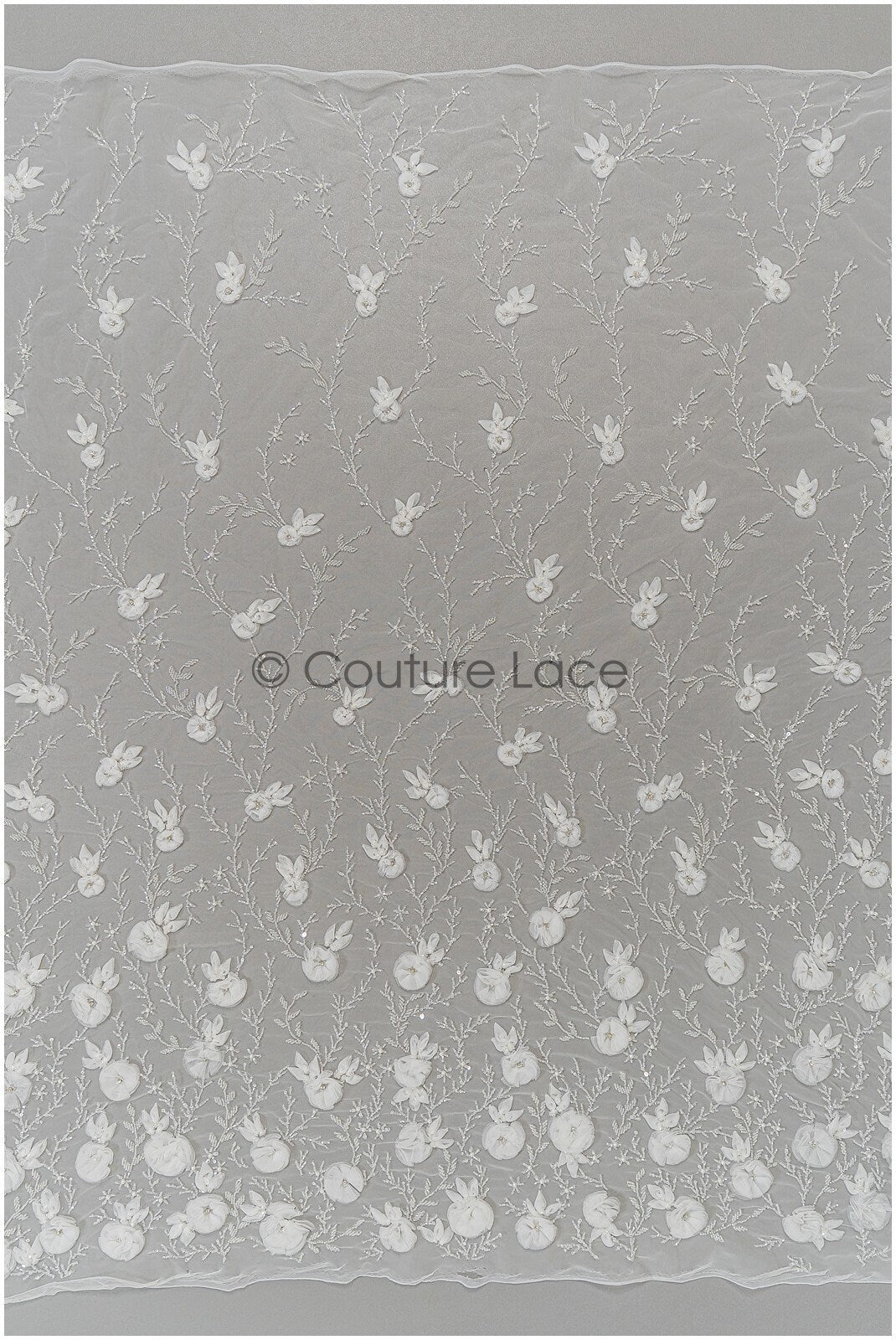3D Blumen Spitzenstoff Off-White/ Braut Spitzenstoff/ romantische Spitze mit 3D Blumen & Perlen/ Hochzeit Spitzenstoff// L21-133N